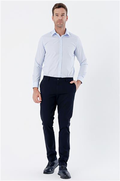 Koyu Lacivert Pamuklu Yandan Cepli Casual Slim Fit Chino Pantolon 1003235117