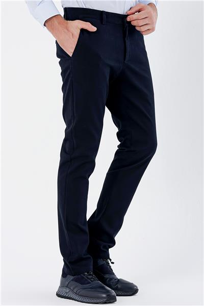 Koyu Lacivert Pamuklu Yandan Cepli Casual Slim Fit Chino Pantolon 1003235117