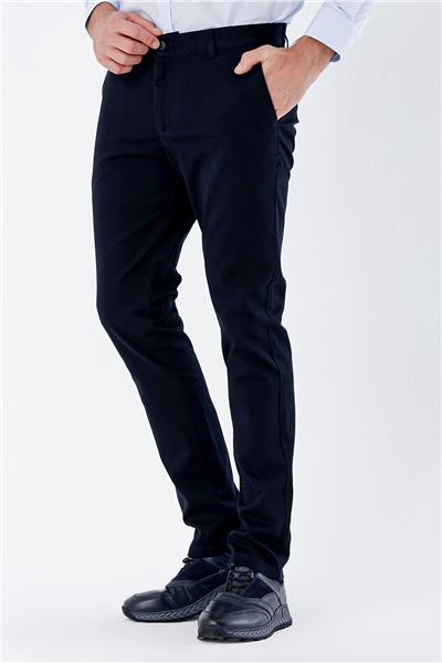 Koyu Lacivert Pamuklu Yandan Cepli Casual Slim Fit Chino Pantolon 1003235117