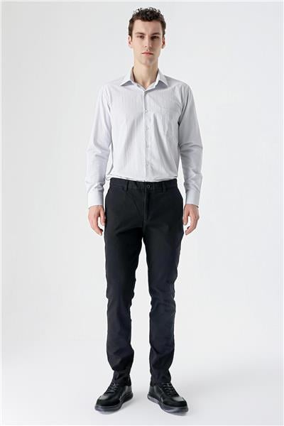 Siyah Pamuklu Yandan Cepli Casual Slim Fit Chino Pantolon 1003235117