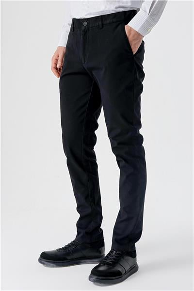 Siyah Pamuklu Yandan Cepli Casual Slim Fit Chino Pantolon 1003235117