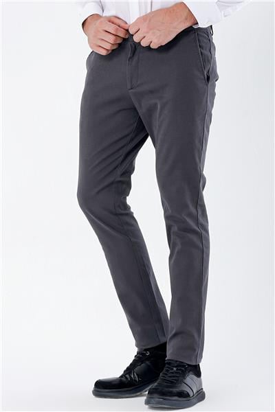 Koyu Antrasit Pamuklu Yandan Cepli Casual Slim Fit Chino Pantolon 1003235117