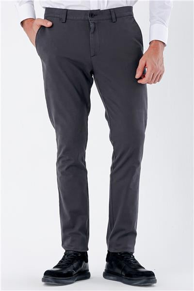 Koyu Antrasit Pamuklu Yandan Cepli Casual Slim Fit Chino Pantolon 1003235117