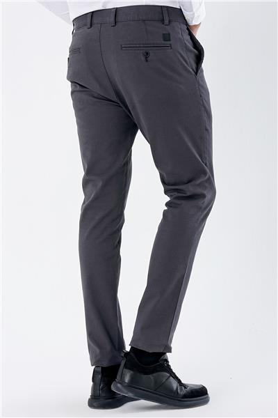 Koyu Antrasit Pamuklu Yandan Cepli Casual Slim Fit Chino Pantolon 1003235117