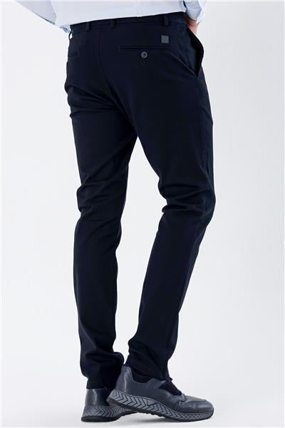 Koyu Lacivert Pamuklu Yandan Cepli Casual Slim Fit Chino Pantolon 1003235117