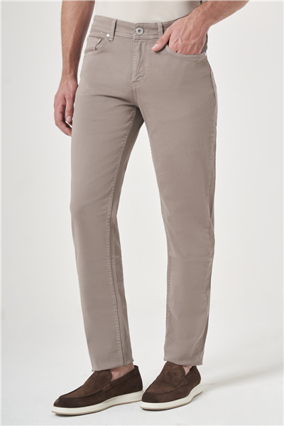 Bej 5 Cep Gabardin Slim Fit Pamuklu Denim Jean Kot Pantolon 1003260317