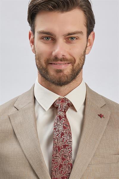 Bej Armürlü Mono Yaka Keten Karışımlı 6 Drop Slim Fit Dar Kesim Casual Takım Elbise 1001240169