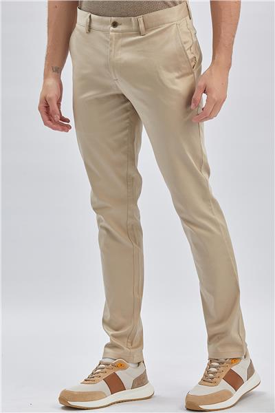 Bej Pamuklu Yandan Cepli Casual Slim Fit Chino Pantolon 1003240161