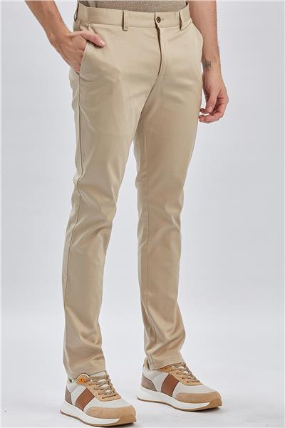 Bej Pamuklu Yandan Cepli Casual Slim Fit Chino Pantolon 1003240161