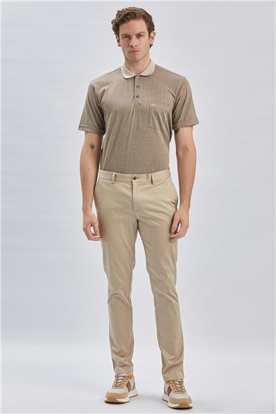 Bej Pamuklu Yandan Cepli Casual Slim Fit Chino Pantolon 1003240161