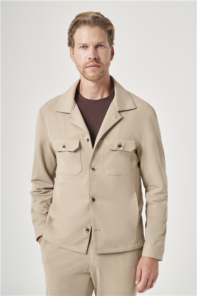 Bej Berberi Yaka Örme Beli Lastikli 6 Drop Slim Fit Astarsız Esnek Takım Elbise 1001260177