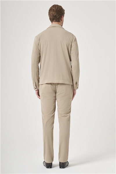 Bej Berberi Yaka Örme Beli Lastikli 6 Drop Slim Fit Astarsız Esnek Takım Elbise 1001260177