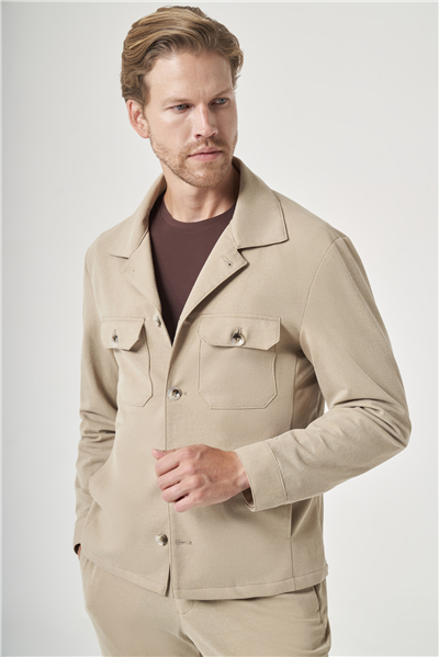 Bej Berberi Yaka Örme Beli Lastikli 6 Drop Slim Fit Astarsız Esnek Takım Elbise 1001260177