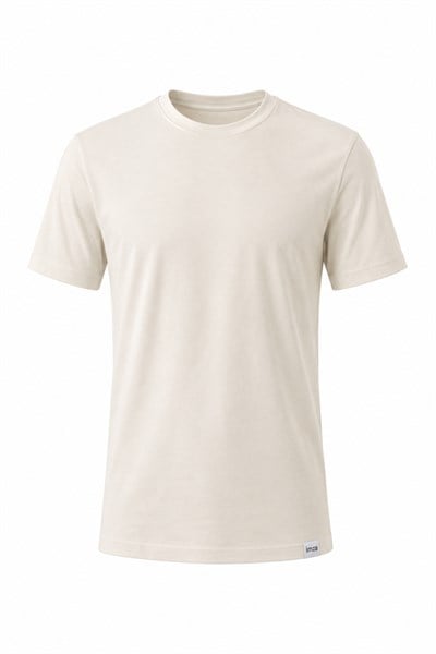 Bej Bisiklet Yaka Kısa Kol Slim Fit Pamuklu Tişört 1011265166
