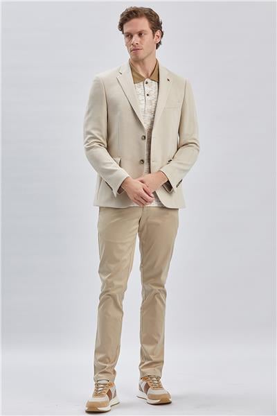 Bej Desenli Örme Mono Yaka Likralı 6 Drop Slim Fit Dar Kesim Casual Ceket 1002240157