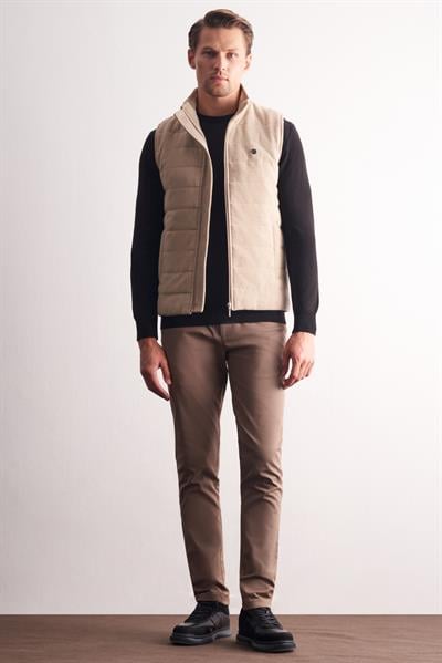 Bej Dik Yaka Fermuarlı Casual Slim Fit Kapitone Yelek 1009255103