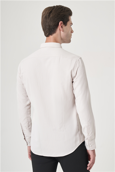 Bej Düğmeli Yaka Oxford Slim Fit Pamuklu Gömlek 1004265284
