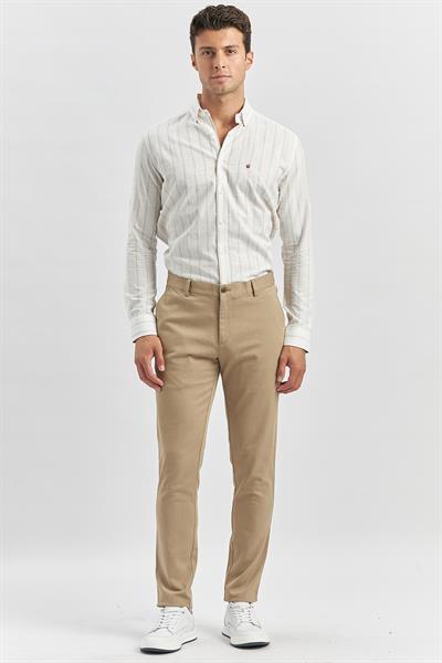 Bej Pamuklu Yandan Cepli Casual Slim Fit Chino Pantolon 1003240168