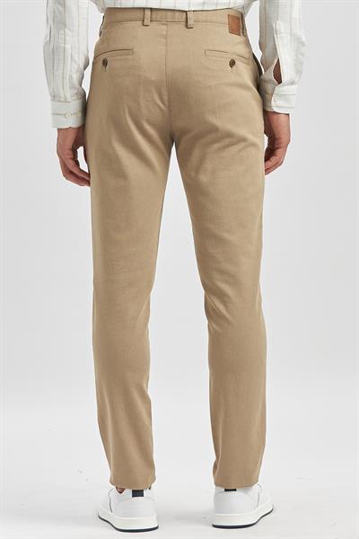 Bej Pamuklu Yandan Cepli Casual Slim Fit Chino Pantolon 1003240168