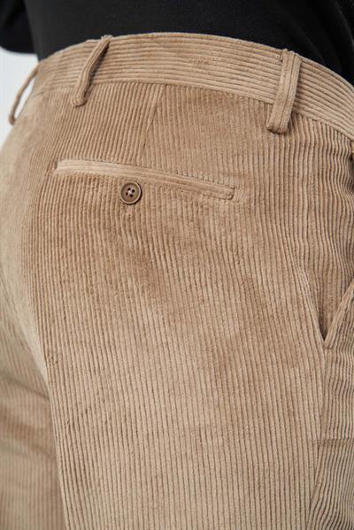 Bej Pamuklu Yandan Cepli Comfort Fit Kadife Pantolon 1003245160