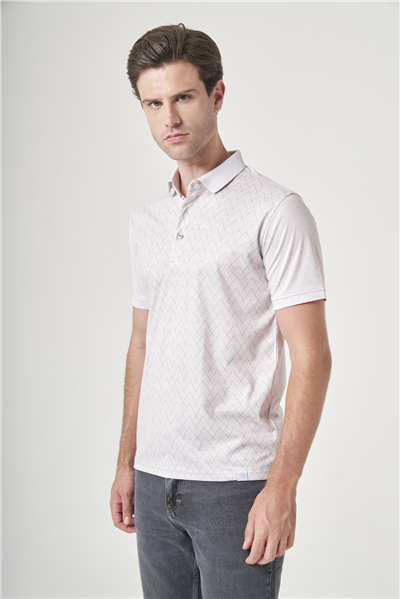 Bej-Kahverengi Polo Yaka Kısa Kol Cepsiz Slim Fit Pamuklu Tişört 1011260159