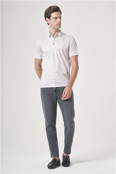 Bej-Kahverengi Polo Yaka Kısa Kol Cepsiz Slim Fit Pamuklu Tişört 1011260159