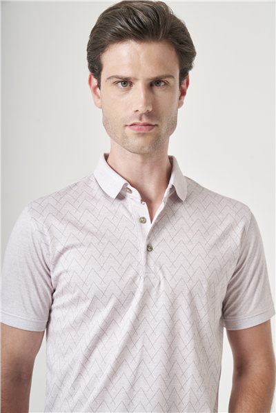Bej-Kahverengi Polo Yaka Kısa Kol Cepsiz Slim Fit Pamuklu Tişört 1011260159