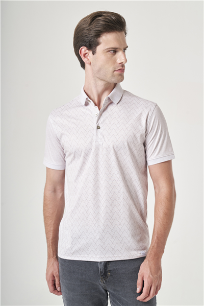 Bej-Kahverengi Polo Yaka Kısa Kol Cepsiz Slim Fit Pamuklu Tişört 1011260159