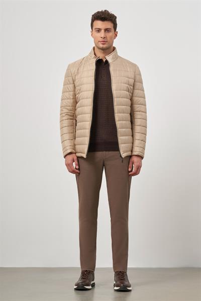 Bej Kapitone Hakim Yaka Düz Yırtmaçsız Tam Astar Slim Fit Classic Mont 1007245155