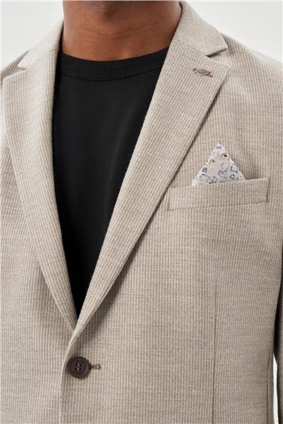 Bej Kendinden Flannel Mono Yaka Esnek 6 Drop Slim Fit Casual Ceket 1002245167