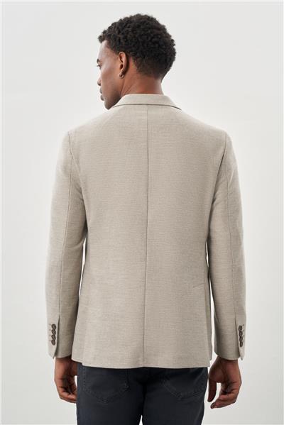 Bej Kendinden Flannel Mono Yaka Esnek 6 Drop Slim Fit Casual Ceket 1002245167