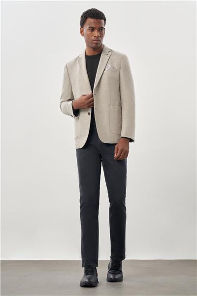 Bej Kendinden Flannel Mono Yaka Esnek 6 Drop Slim Fit Casual Ceket 1002245167