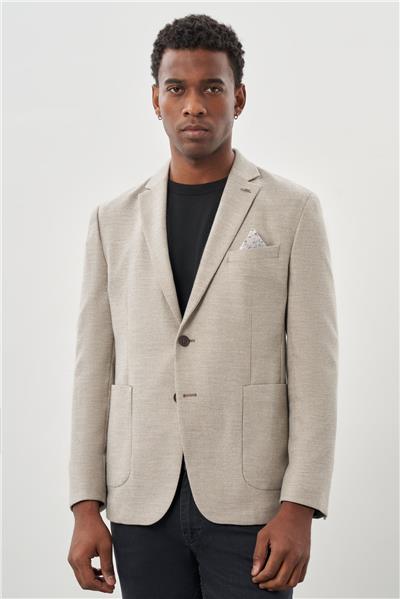 Bej Kendinden Flannel Mono Yaka Esnek 6 Drop Slim Fit Casual Ceket 1002245167