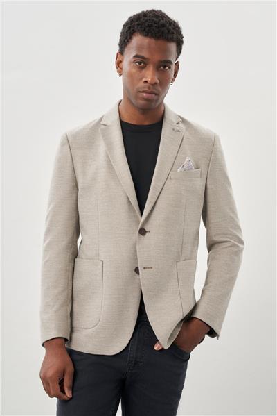 Bej Kendinden Flannel Mono Yaka Esnek 6 Drop Slim Fit Casual Ceket 1002245167