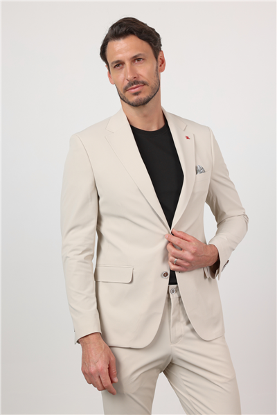 Bej Mono Yaka 6 Drop Slim Fit Yarım Astar Esnek Takım Elbise 1001260162