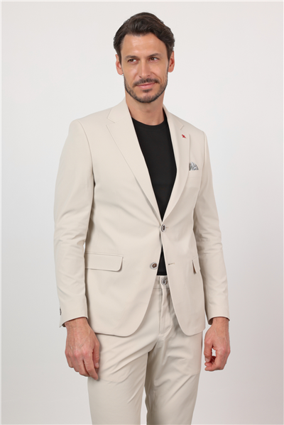 Bej Mono Yaka 6 Drop Slim Fit Yarım Astar Esnek Takım Elbise 1001260162