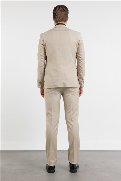 Bej Kılıç Yaka Çift Yırtmaç Esnek 6 Drop Slim Fit Damatlık Takım Elbise 1001250207