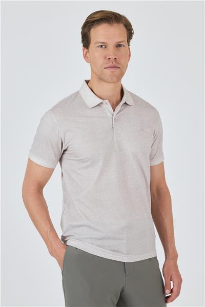 Bej Kısa Kol Baskılı Pike Polo Yaka Cepsiz esnek Casual Slim Fit Tişört 1011250153