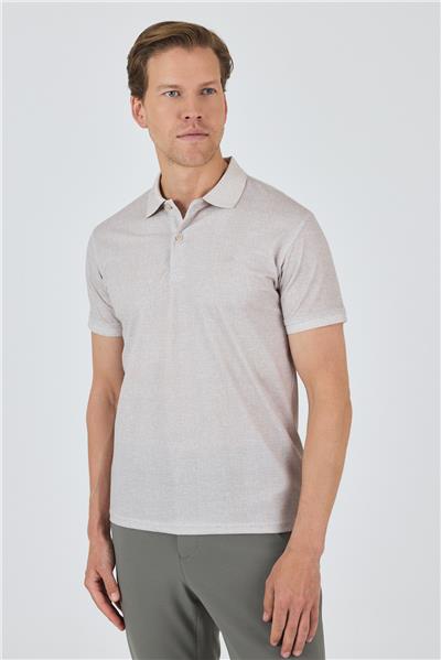 Bej Kısa Kol Baskılı Pike Polo Yaka Cepsiz esnek Casual Slim Fit Tişört 1011250153