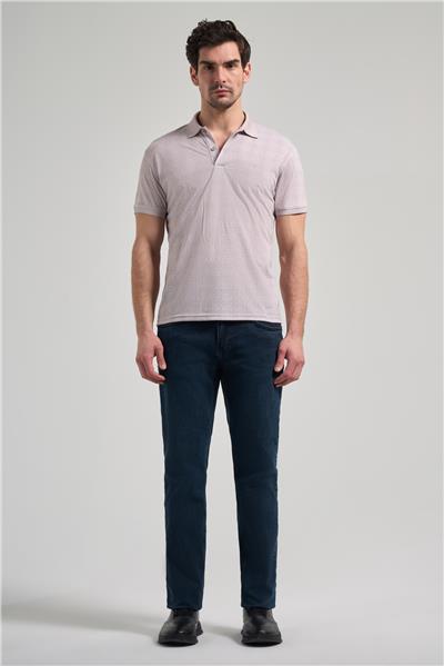 Bej Kısa Kol Baskılı Pike Polo Yaka Cepsiz esnek Casual Slim Fit Tişört 1011250150