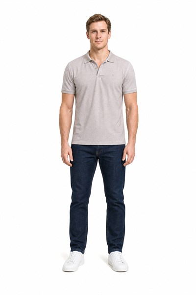 Bej Kısa Kol Baskılı Pike Polo Yaka Cepsiz esnek Casual Slim Fit Tişört 1011250150