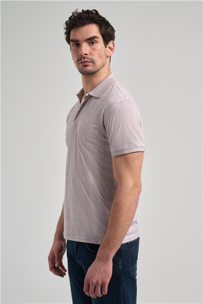 Bej Kısa Kol Baskılı Pike Polo Yaka Cepsiz esnek Casual Slim Fit Tişört 1011250150