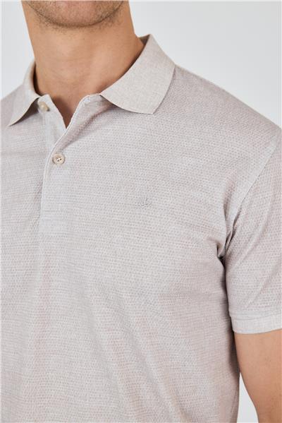 Bej Kısa Kol Baskılı Pike Polo Yaka Cepsiz esnek Casual Slim Fit Tişört 1011250153