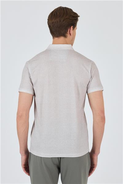 Bej Kısa Kol Baskılı Pike Polo Yaka Cepsiz esnek Casual Slim Fit Tişört 1011250153