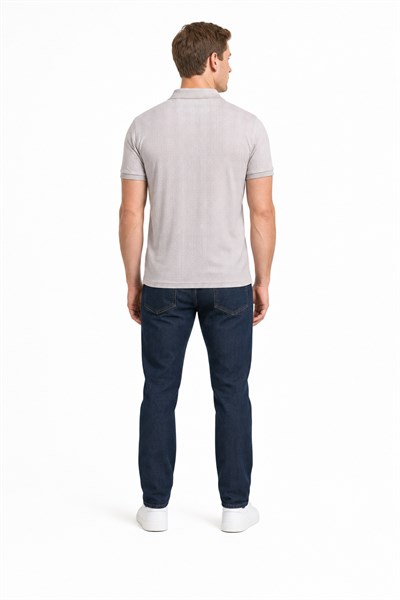 Bej Kısa Kol Baskılı Pike Polo Yaka Cepsiz esnek Casual Slim Fit Tişört 1011250150