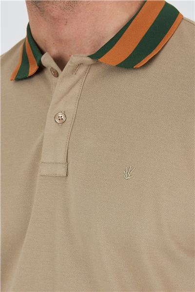 Bej Kısa Kol Düz Pike Polo Yaka Cepsiz Pamuk Casual Slim Fit Tişört 1011250103