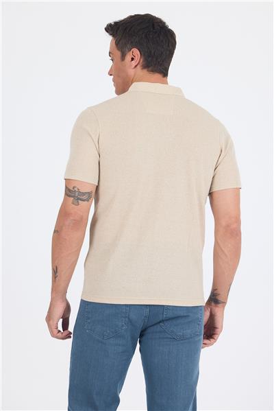 Bej Kısa Kol Düz Suprem Polo Yaka Cepsiz Pamuklu Casual Slim Fit Tişört 1011250162_591