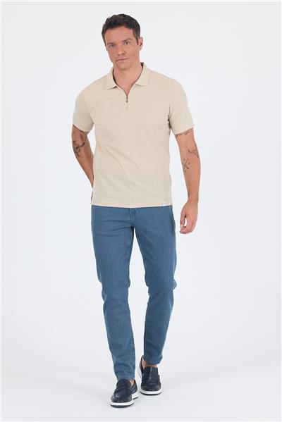 Bej Kısa Kol Düz Suprem Polo Yaka Cepsiz Pamuklu Casual Slim Fit Tişört 1011250162_591