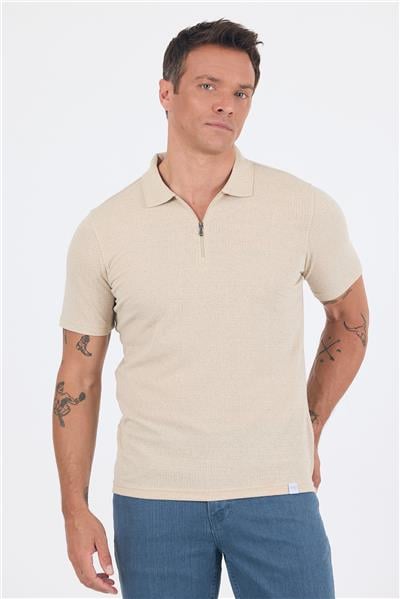 Bej Kısa Kol Düz Suprem Polo Yaka Cepsiz Pamuklu Casual Slim Fit Tişört 1011250162_591