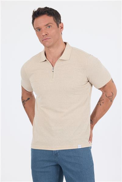 Bej Kısa Kol Düz Suprem Polo Yaka Cepsiz Pamuklu Casual Slim Fit Tişört 1011250162_591